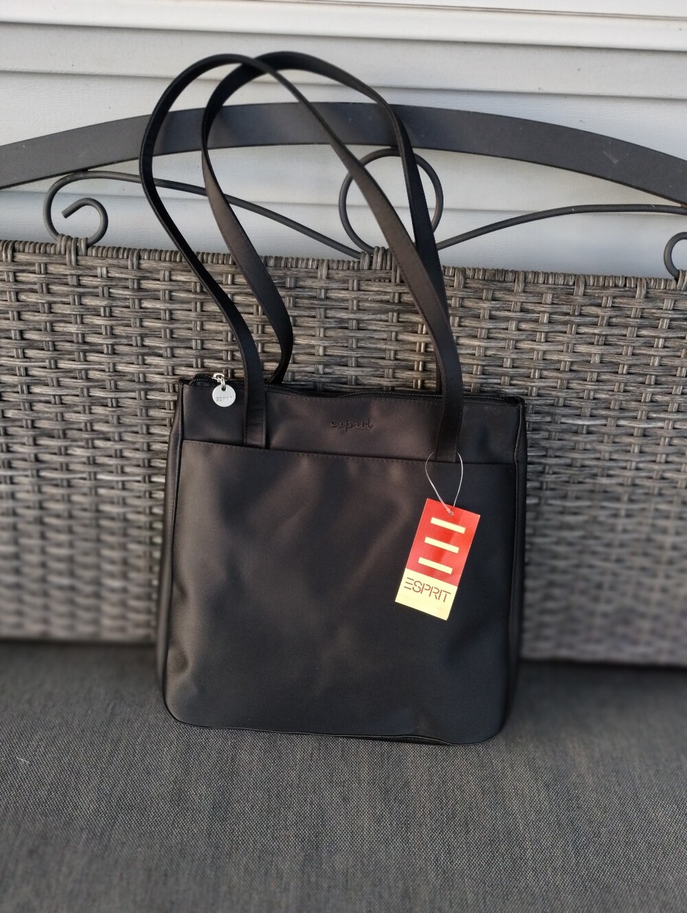 Esprit Luminous Black Shoulder Tote Bag NWT Style 701877 Zip Top